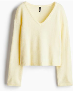H&M Feinstrick-Pullover mit V-Ausschnitt - Gelb