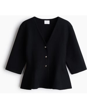 H&M Fijngebreid Vest Met Peplum - Zwart