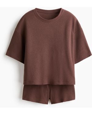 H&M Pyjama mit Waffelstruktur - Braun