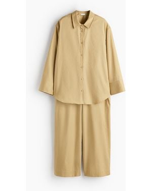 H&M Geruite Pyjama Van Katoenen Satinet - Naturel