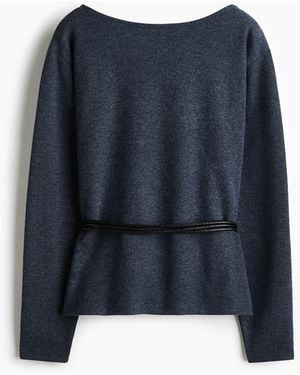 H&M Pullover in Rippstrick mit Gürtel - Blau