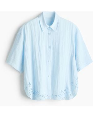 H&M Strandblouse Met Broderie Anglaise - Blauw