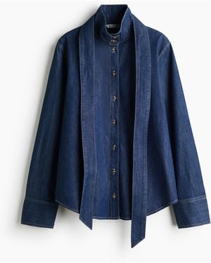 H&M Denim Blouse Met Sjaal - Blauw
