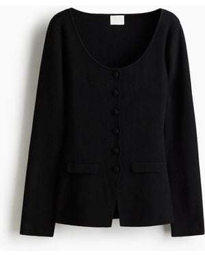 H&M Scoop-neck rib-knit cardigan - Schwarz
