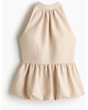 H&M Bubble-hem Halterneck Top - Naturel