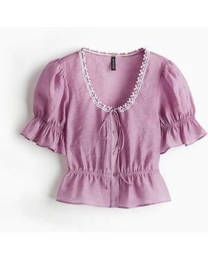 H&M Peplumblouse Met Korte Mouwen - Roze