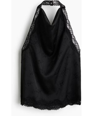 H&M Neckholder-Top mit Spitzenbesatz - Schwarz