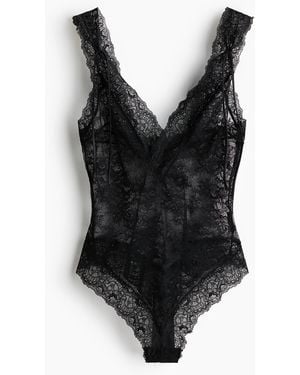 H&M Kanten Deep Plunge-body - Zwart