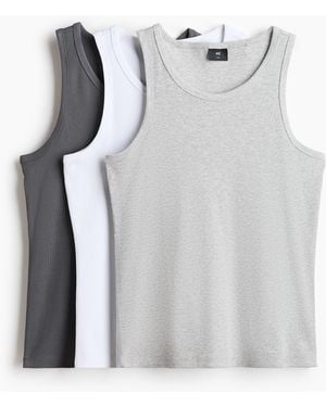H&M 3er-Pack Gerippte Tanktops in Slim Fit - Grau