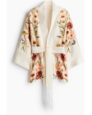 H&M Oversized Jacke mit Bindegürtel - Weiß