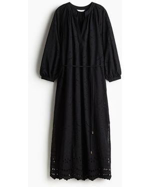 H&M Kleid mit Broderie Anglaise und Bindegürtel - Schwarz