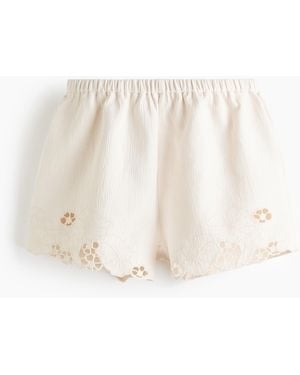 H&M Baumwollshorts mit Broderie Anglaise - Weiß