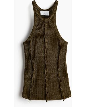 H&M Ribgebreide Top Met Franje - Bruin