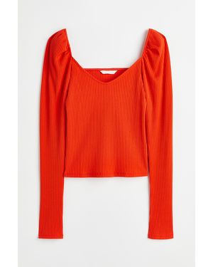 H&M Korte Geribde Top - Rood
