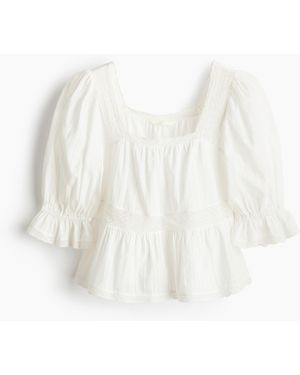 H&M Peplumblouse Met Kant - Wit