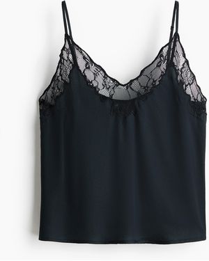 H&M Schlaftop aus Satin mit Spitze - Schwarz