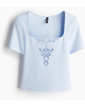 H&M Top Met Broderie Anglaise - Blauw