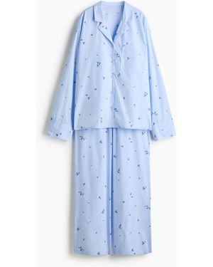H&M Pyjama Van Katoenen Popeline - Blauw