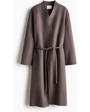 H&M Jas Van Wolmix Met Strikceintuur - Bruin