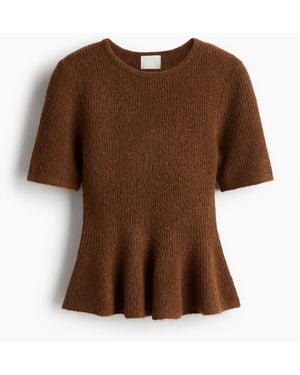 H&M Ribgebreide Peplumtop - Bruin