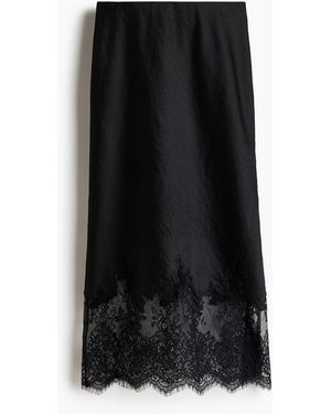 H&M Satinrock mit Spitze - Schwarz