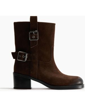 H&M Velourslederboots mit Blockabsatz - Schwarz