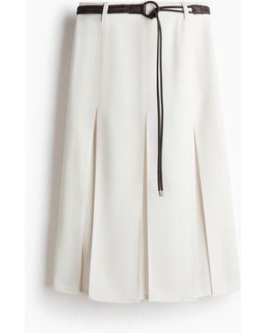 H&M Plissierter Jupe mit Gürtel - Weiß
