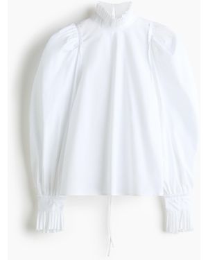 H&M Baumwollbluse mit Ballonärmeln - Weiß