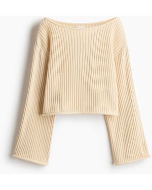 H&M Gerippter Pullover mit U-Boot-Ausschnitt - Natur