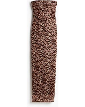 H&M Printedmesh Strapless Maxi Dress - Braun