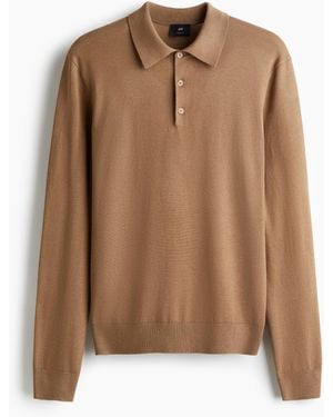 H&M Fijngebreid Poloshirt - Bruin
