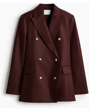 H&M Double-breasted Linnen Blazer - Bruin
