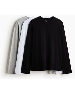 H&M 3er-Pack Jerseyshirts in Regular Fit - Schwarz