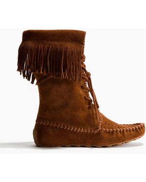 H&M Velourslederstiefel mit Fransenbesatz - Braun