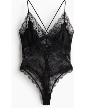 H&M Body aus Mikrofaser und Spitze - Schwarz