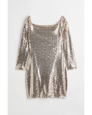 H&M Off-the-shoulderjurk Met Pailletten - Meerkleurig