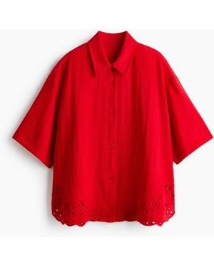 H&M Strandblouse Met Broderie Anglaise - Rood