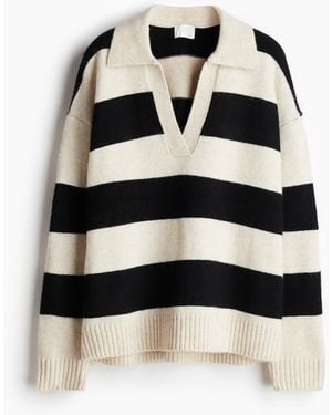 H&M Feinstrickpullover mit Kragen - Schwarz