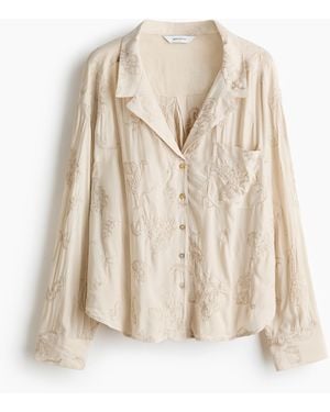 H&M Bestickte Viskosebluse mit Reverskragen - Natur
