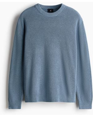 H&M Gerippter Baumwollpullover in Regular Fit - Blau