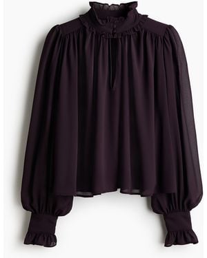H&M Blouse Van Chiffon Met Pofmouwen - Blauw