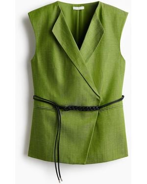 H&M Gilet Van Linnenmix Met Ceintuur - Groen
