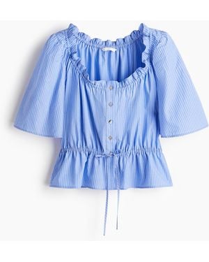 H&M Baumwollbluse mit Volants - Blau