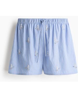 H&M Verzierte Pyjamahose aus Baumwollpopeline - Blau