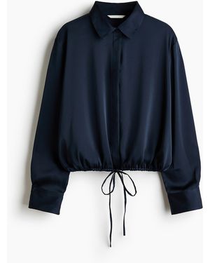 H&M Overhemdblouse Van Satijnen Twill Met Drawstring - Blauw
