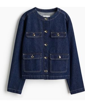 H&M Kragenlose Jeansjacke - Blau