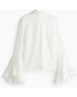 H&M Kanten Blouse Met Trompetmouwen - Wit