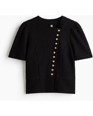 H&M Gebreide Top Met Pofmouwen - Zwart