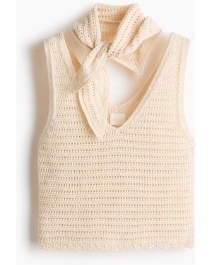H&M Top aus Pointellestrick mit Schal - Natur