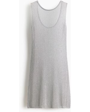 H&M Glinsterende Ribgebreide Jurk - Grijs